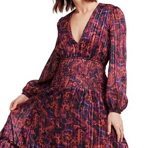 Dear John Amellia Paisley Plum Tiered Midi Dress Size Small